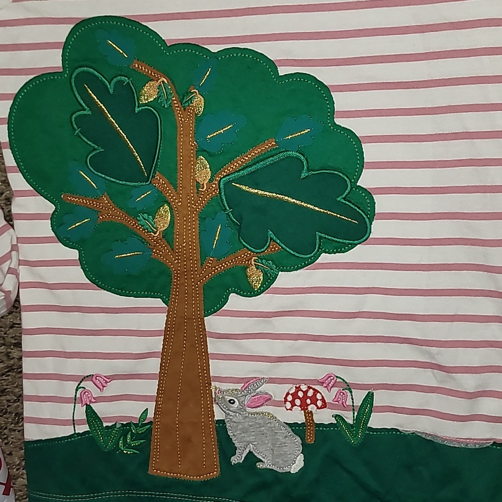 Mini Boden girls top size 11-12  tree bunny striped pullover cute embroidery - Picture 6 of 6